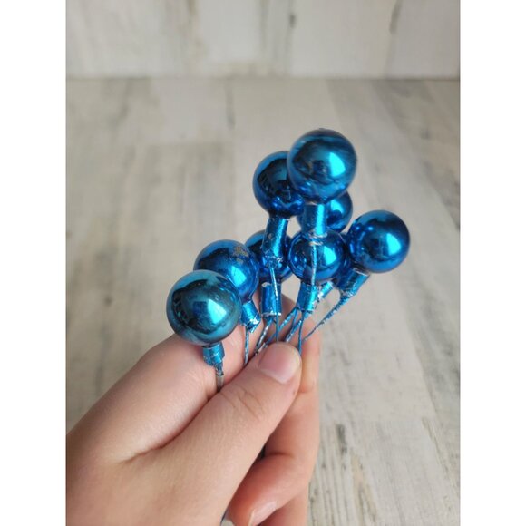 Vintage blue ball branch pick ornament mercury glass Xmas - Picture 12 of 13